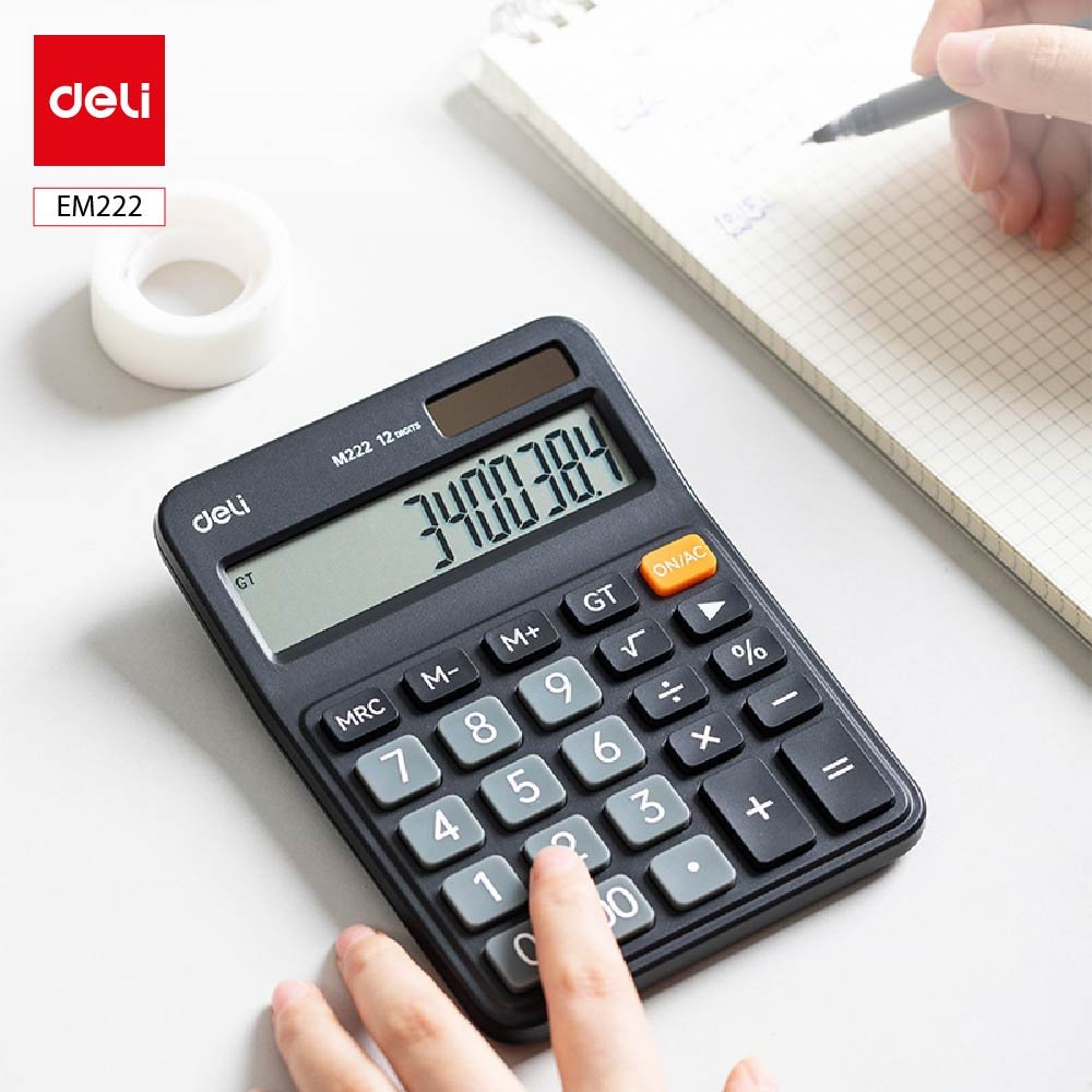 EM222 ديلي ألة حاسبة مكتبية - 12 خانة - مصدرين طاقة - أسود EM222